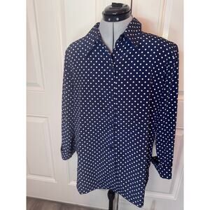 NWT Susan Graver L size Blue Polka Dot shirt
